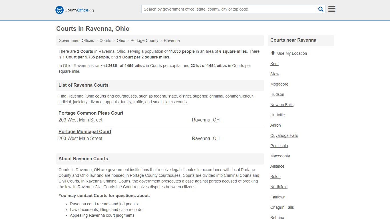 Courts - Ravenna, OH (Court Records & Calendars) - County Office